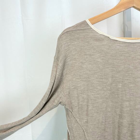 LAFAYETTE 148 Size XS P Long Sleeve Colorblock Top Ivory Silk Crepe Beige Knit - Picture 5 of 6